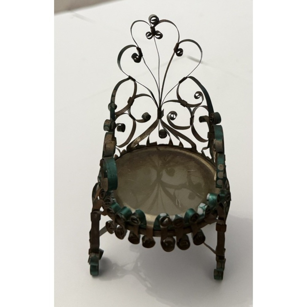 Vintage Tramp Folk Art Green Rocking Chair Tin Can Dollhouse Furniture